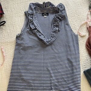 Nautical Striped Ruffle V-Neck Tank Top - Blue & White